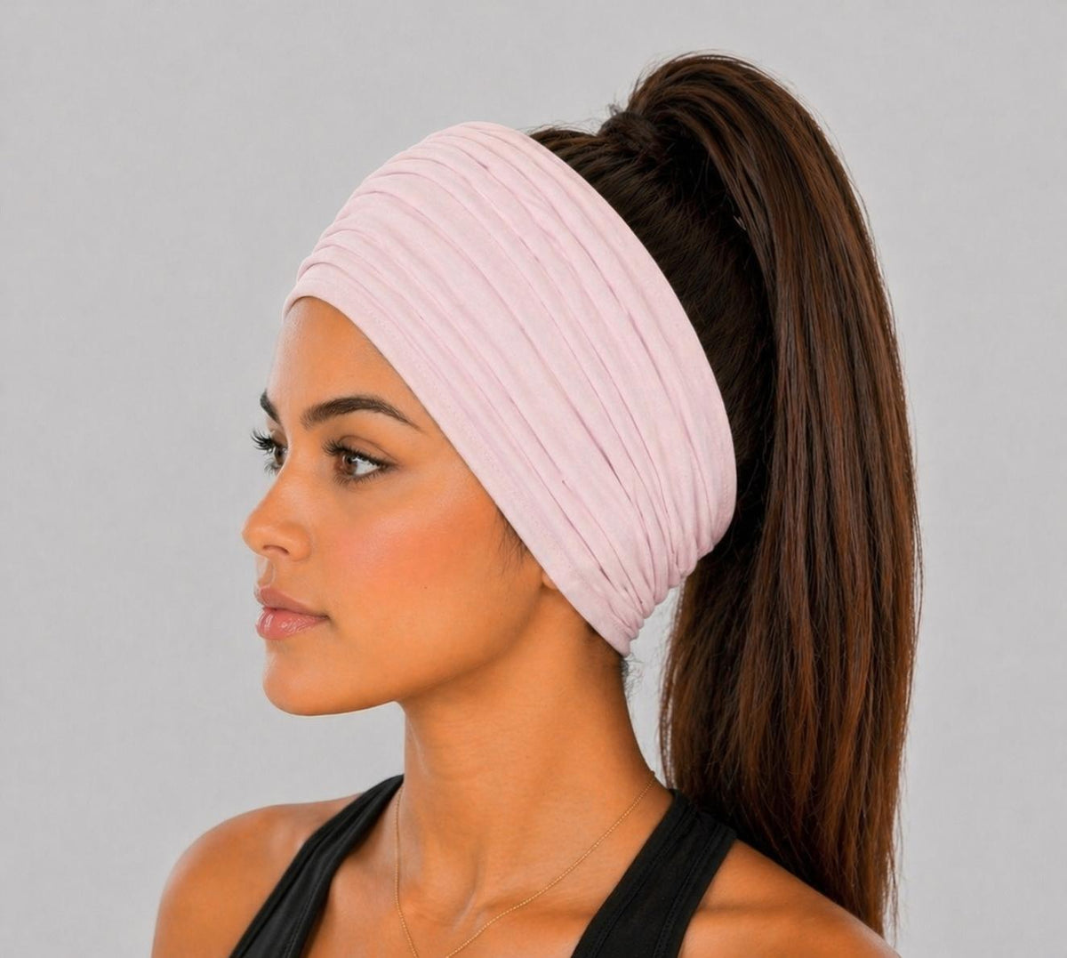 Light Pink Extra Wide Cotton Scrunch Headband made from soft cotton jersey fabric for everyday wear
