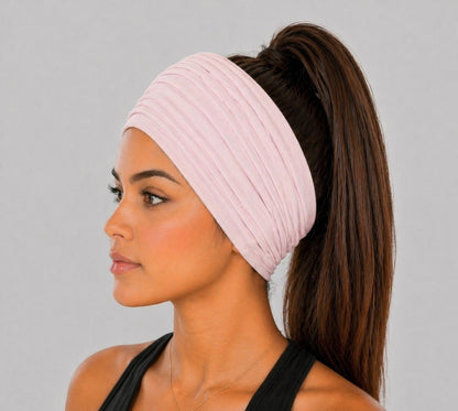 Light Pink Extra Wide Cotton Scrunch Headband made from soft cotton jersey fabric for everyday wear
