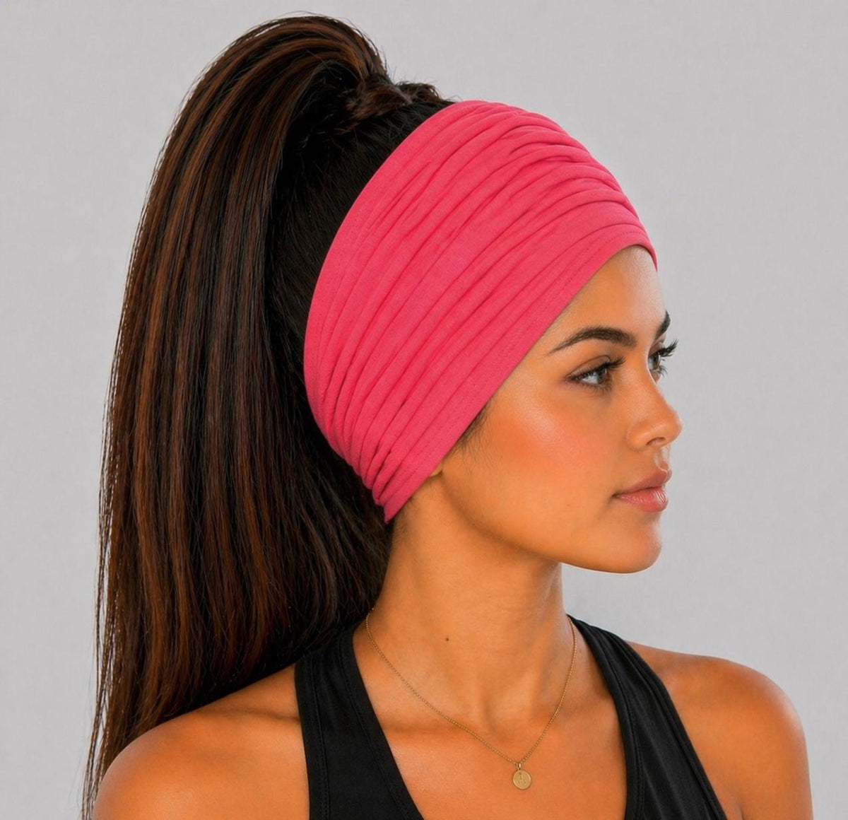 Hot Coral Extra Wide Cotton Scrunch Headband made from soft cotton jersey fabric for everyday wear
