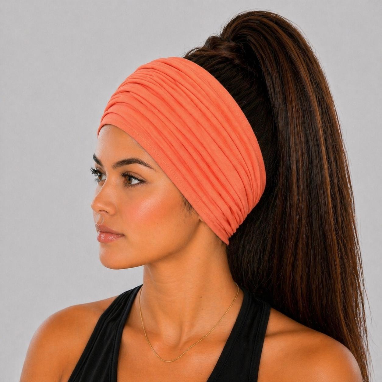 Peach Extra Wide Cotton Scrunch Headband made from soft cotton jersey fabric for everyday wear
