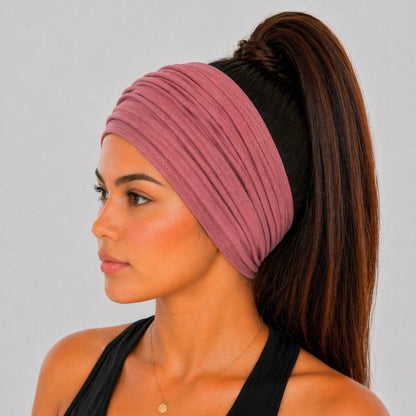 Dusty Marsala Extra Wide Cotton Scrunch Headband made from soft cotton jersey fabric for everyday wear
