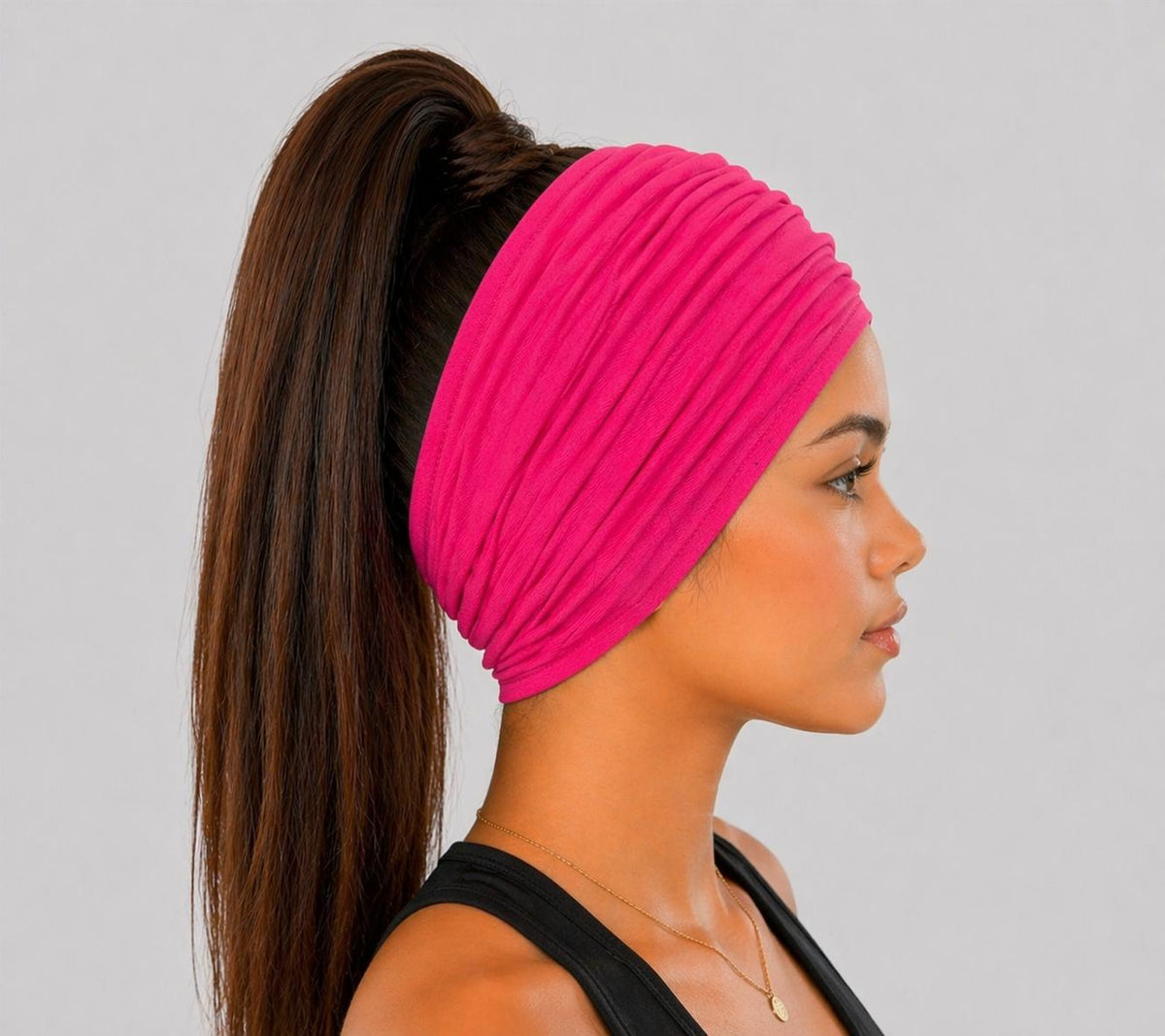 Hot Pink Extra Wide Cotton Scrunch Headband made from soft cotton jersey fabric for everyday wear
