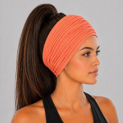 Peach Extra Wide Cotton Scrunch Headband made from soft cotton jersey fabric for everyday wear
