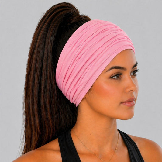 Pink Scrunch headband, Wide Scrunch headband, Non Slip headband, Cotton Jersey headband 