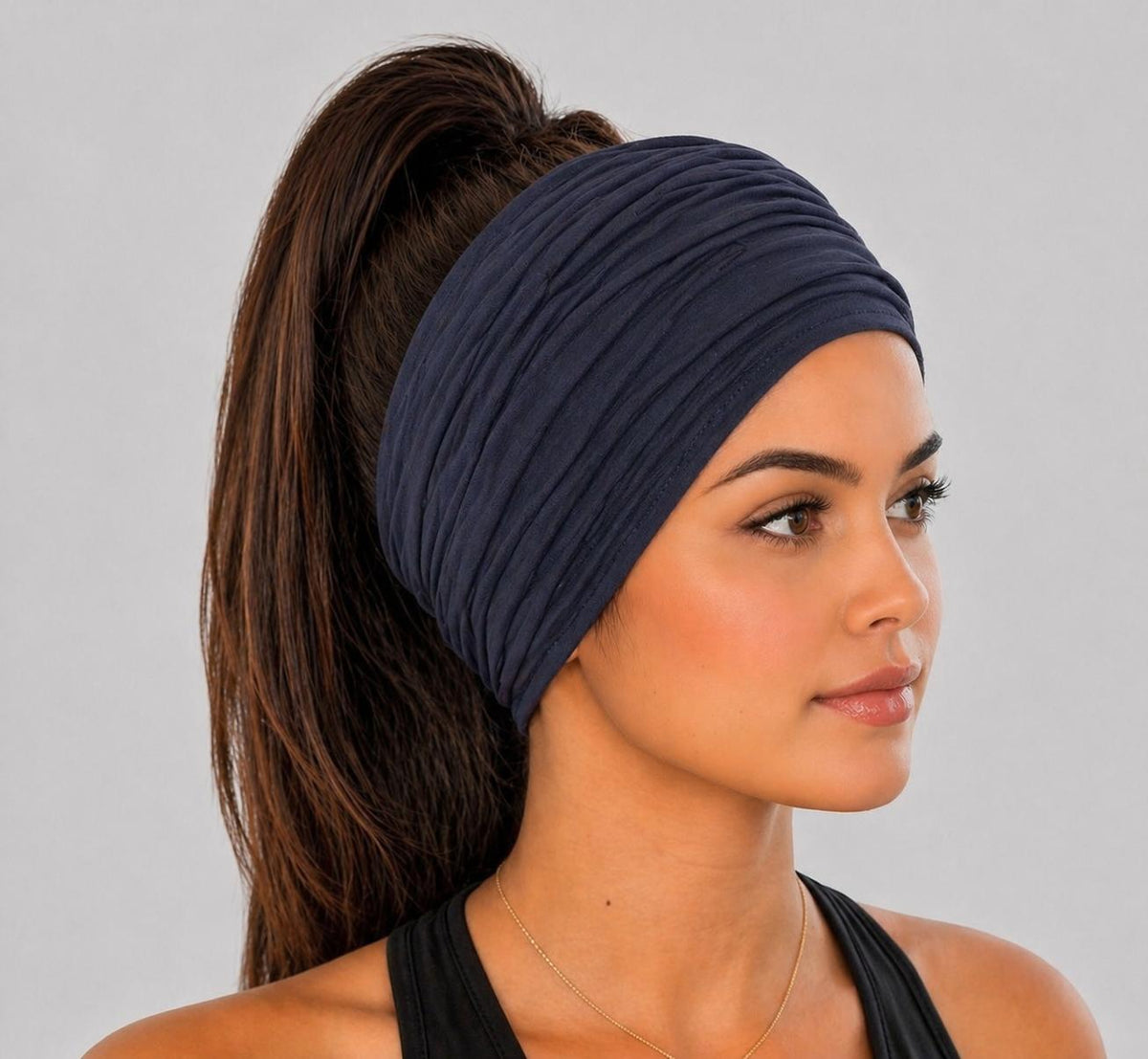 Navy Scrunch headband, Wide Scrunch headband, Non Slip headband, Cotton Jersey headband 
