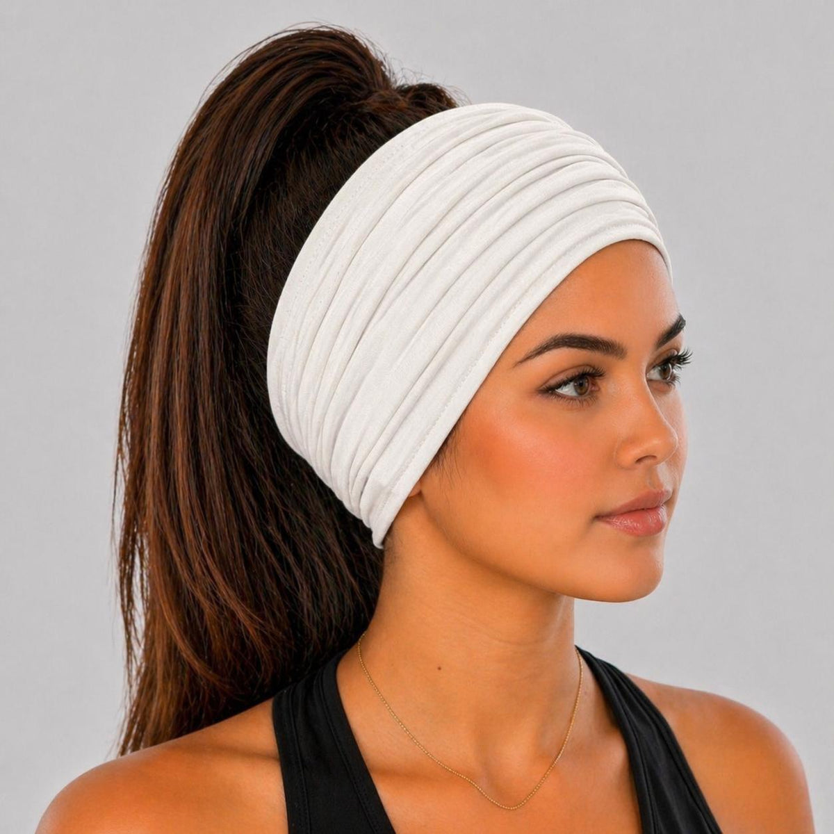  White Scrunch headband, Wide Scrunch headband, Non Slip headband, Cotton Jersey headband 