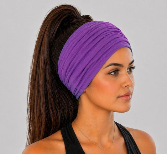 Purple Scrunch headband, Wide Scrunch headband, Non Slip headband, Cotton Jersey headband