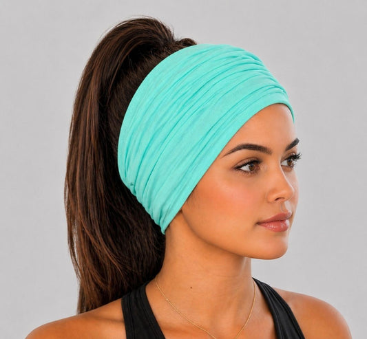 Mint Scrunch headband, Wide Scrunch headband, Non Slip headband, Cotton Jersey headband
