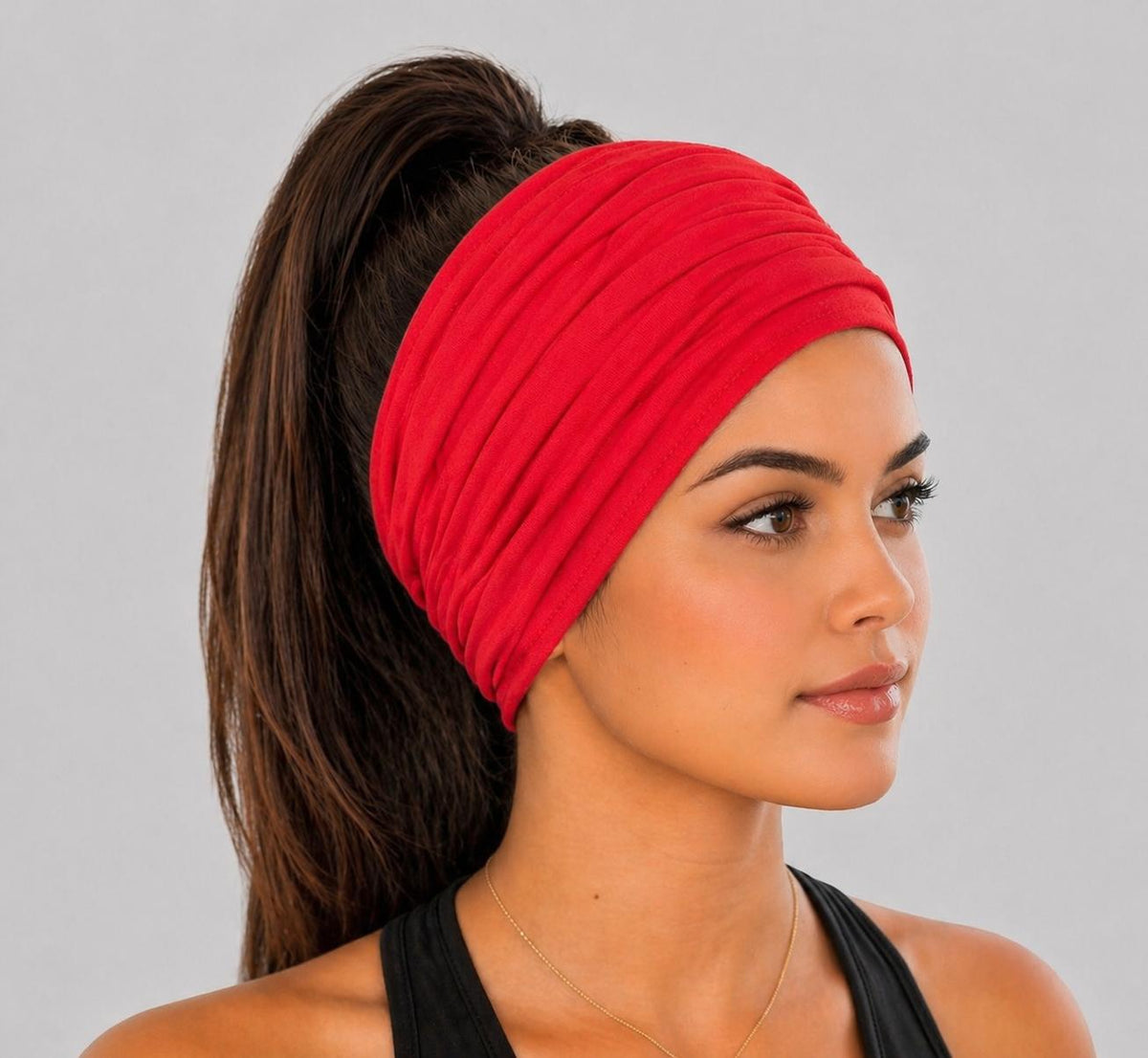 Red Scrunch headband, Wide Scrunch headband, Non Slip headband, Cotton Jersey headband