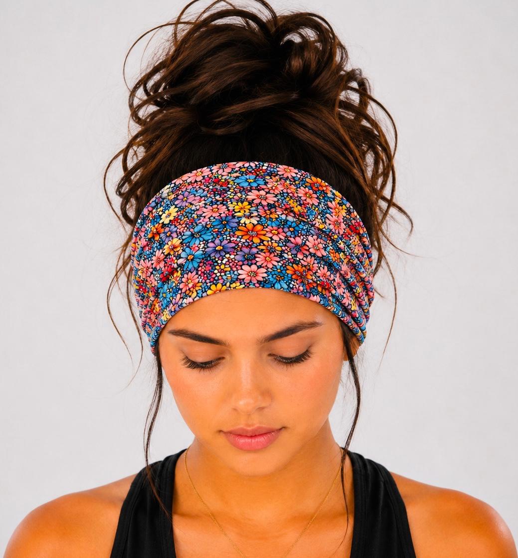 Handmade, Floral, Extra Wide, Knit, Scrunch Headband