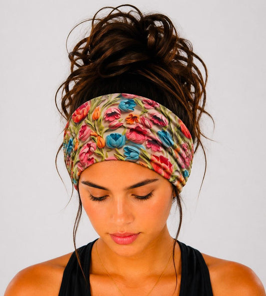 Handmade, Floral, Extra Wide, Knit, Scrunch Headband