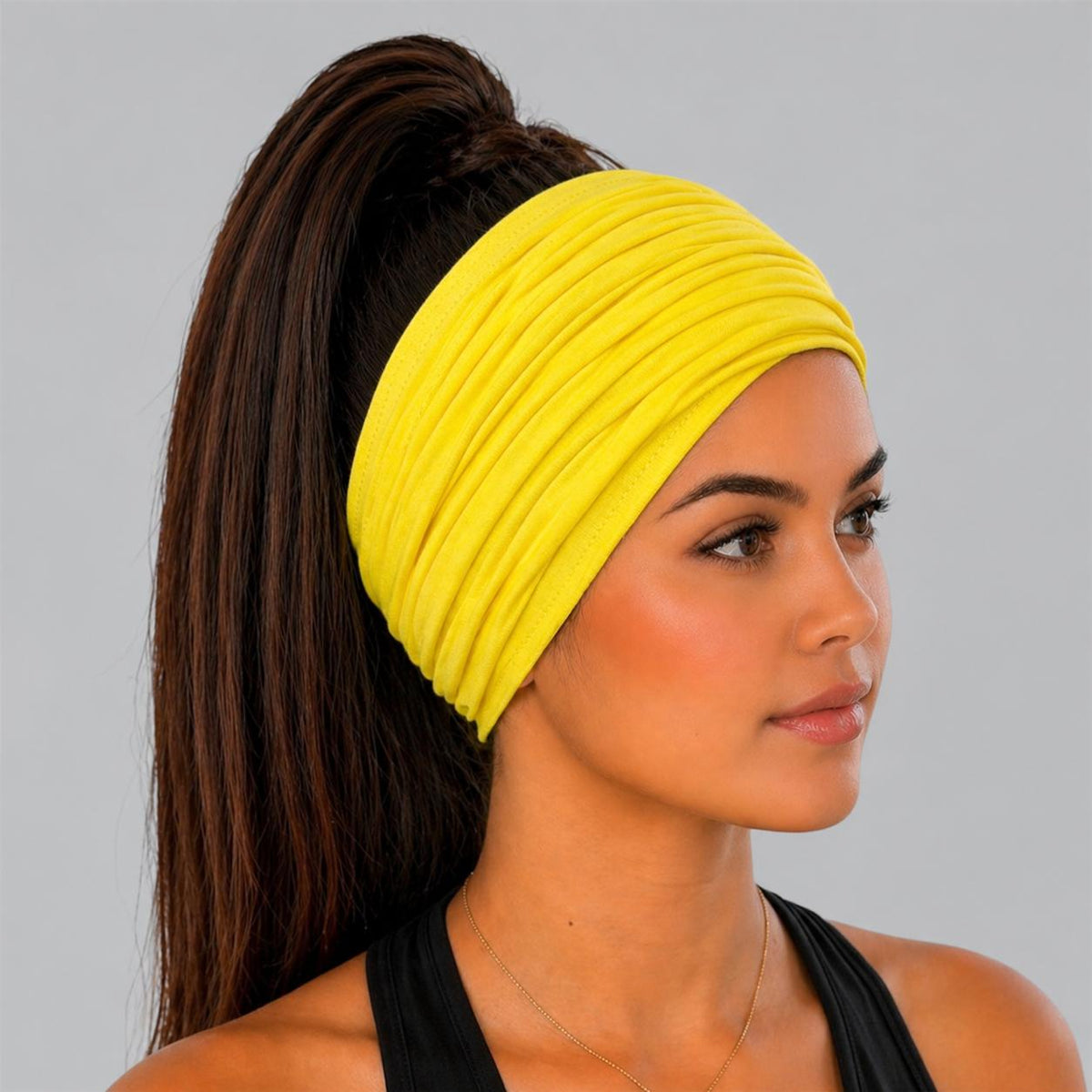 Yellow Scrunch headband, Wide Scrunch headband, Non Slip headband, Cotton Jersey headband