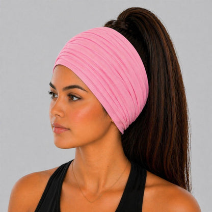  Pink Scrunch headband, Wide Scrunch headband, Non Slip headband, Cotton Jersey headband 