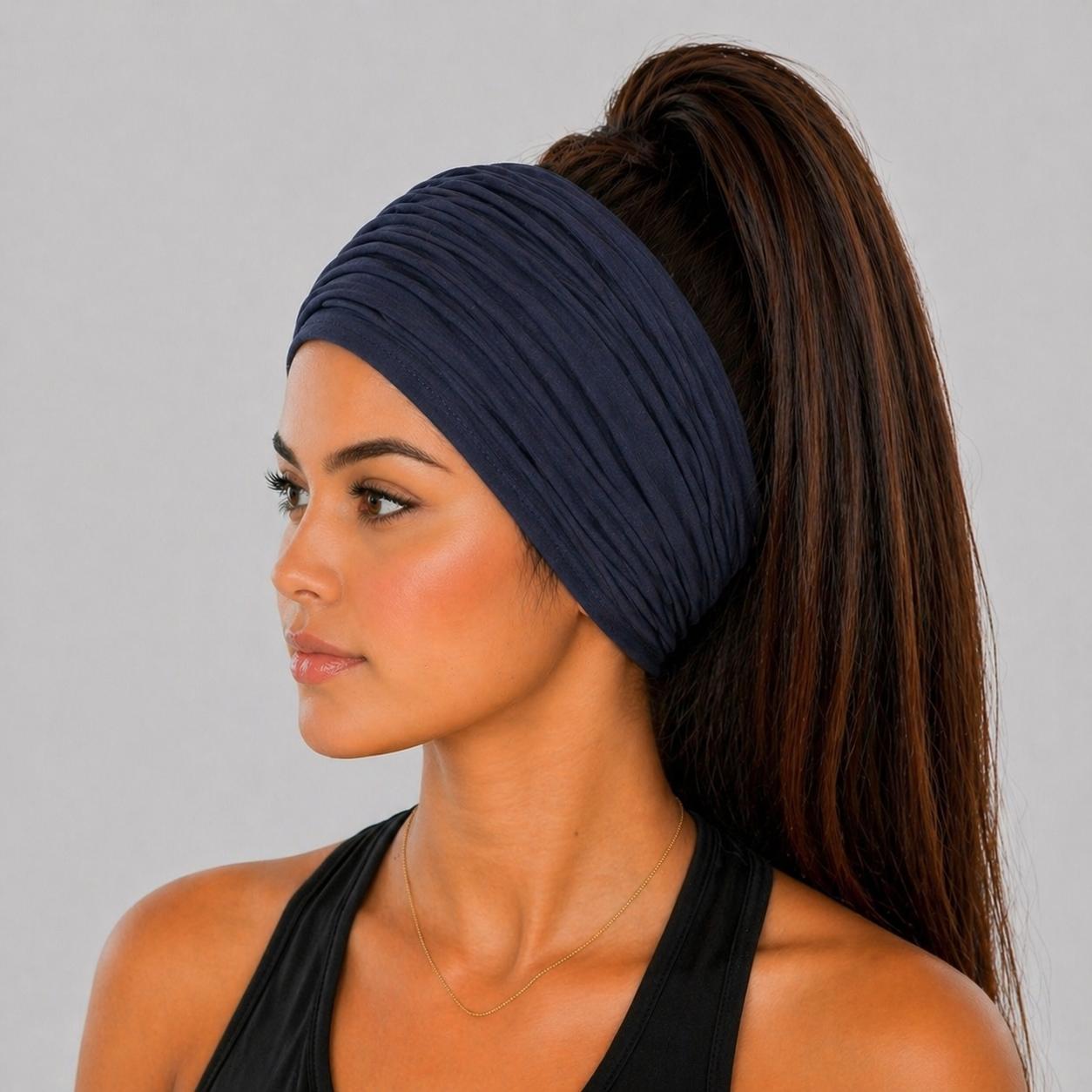 Navy Scrunch headband, Wide Scrunch headband, Non Slip headband, Cotton Jersey headband 