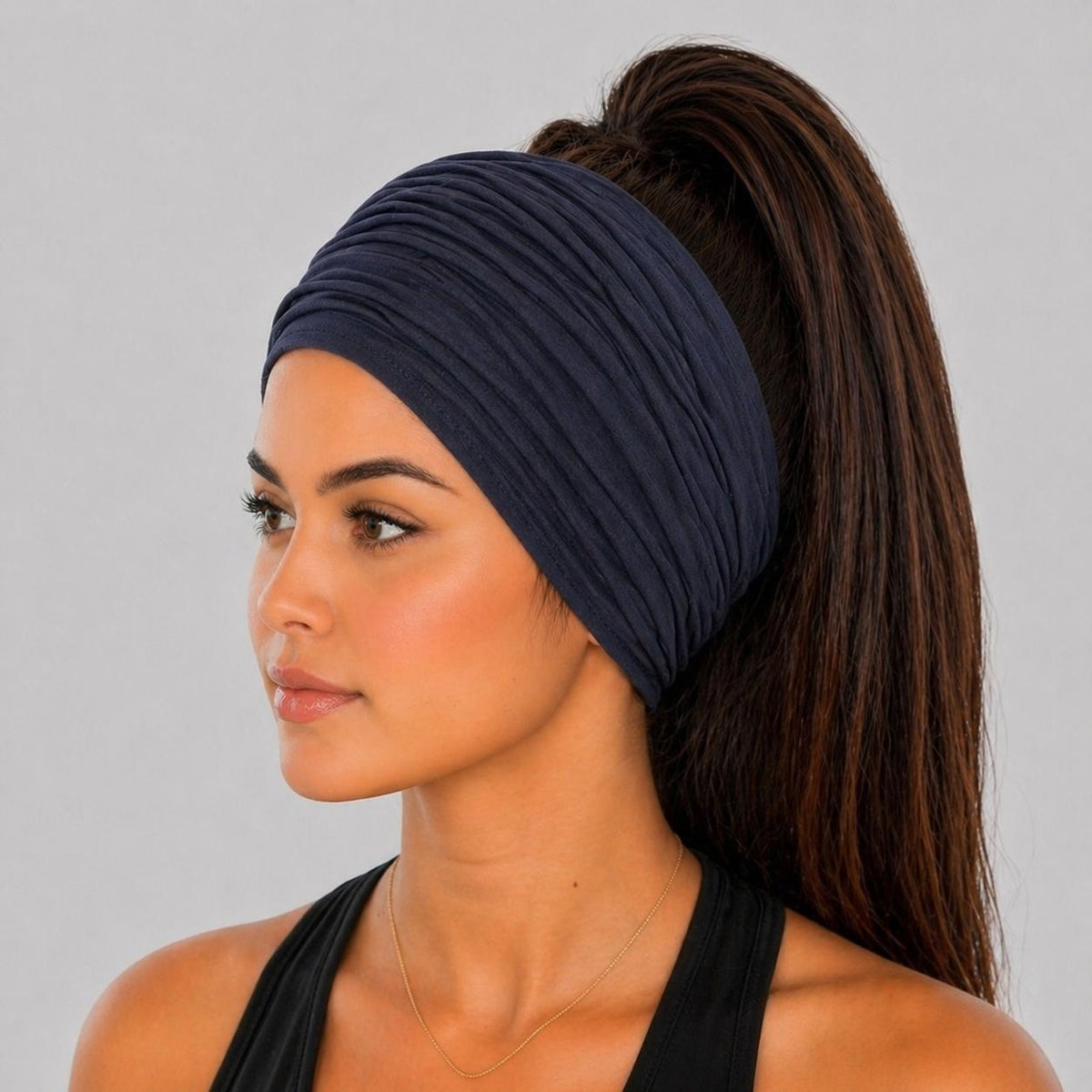 Navy Scrunch headband, Wide Scrunch headband, Non Slip headband, Cotton Jersey headband 