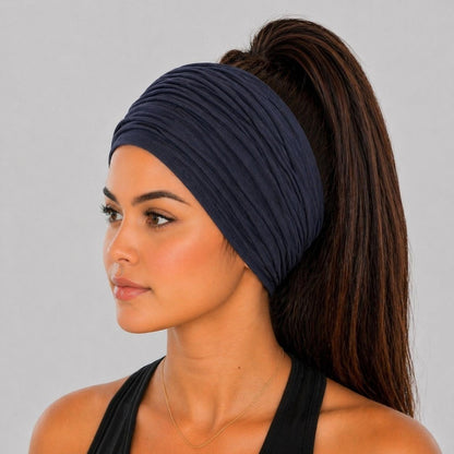 Navy Scrunch headband, Wide Scrunch headband, Non Slip headband, Cotton Jersey headband 