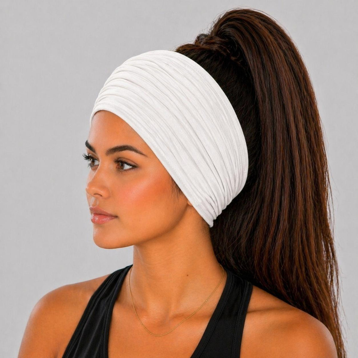  White Scrunch headband, Wide Scrunch headband, Non Slip headband, Cotton Jersey headband 