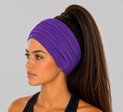 Purple Scrunch headband, Wide Scrunch headband, Non Slip headband, Cotton Jersey headband