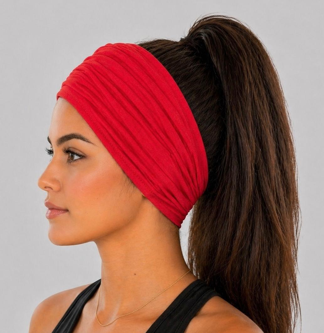 Red Scrunch headband, Wide Scrunch headband, Non Slip headband, Cotton Jersey headband