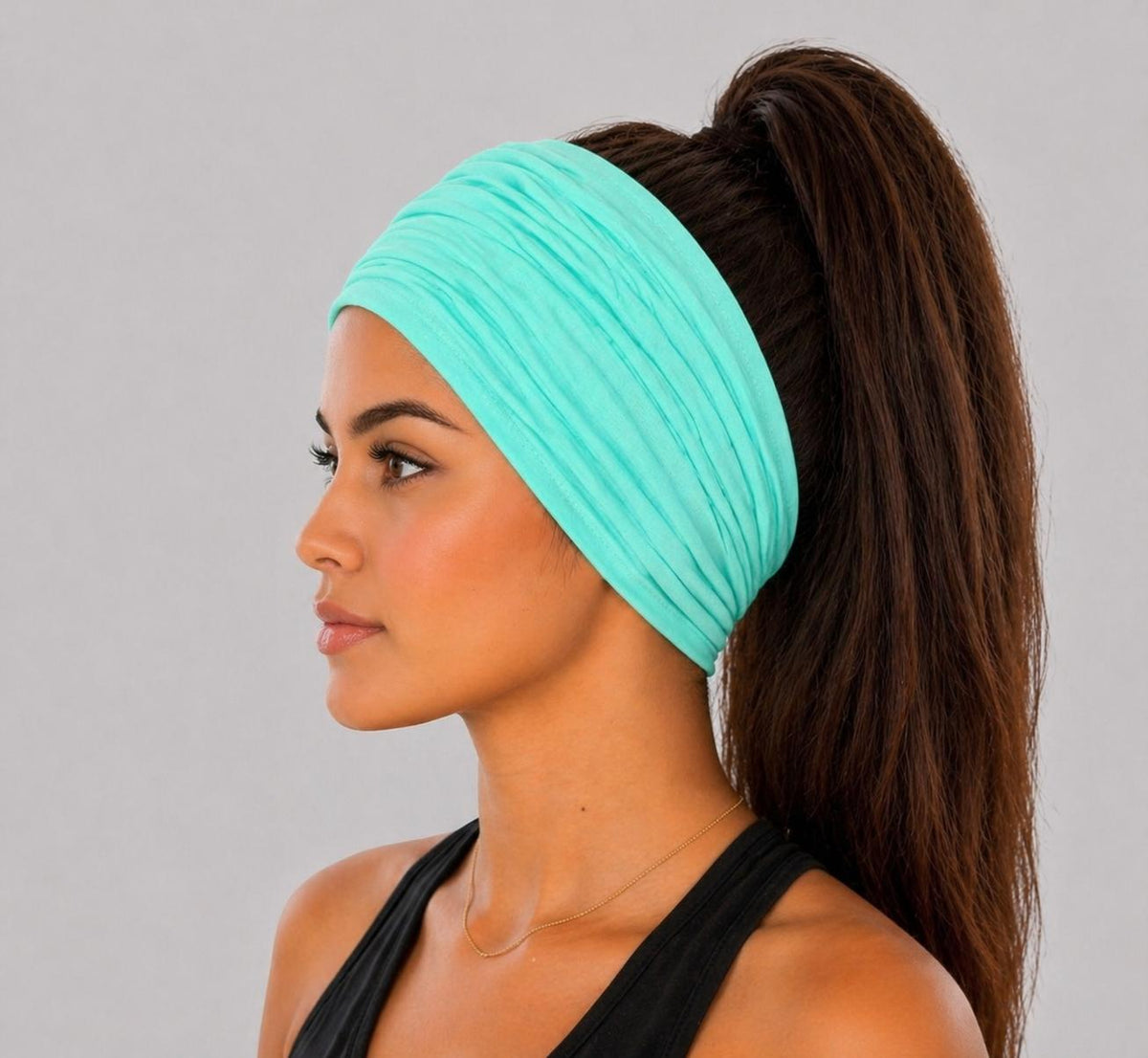 Mint Scrunch headband, Wide Scrunch headband, Non Slip headband, Cotton Jersey headband