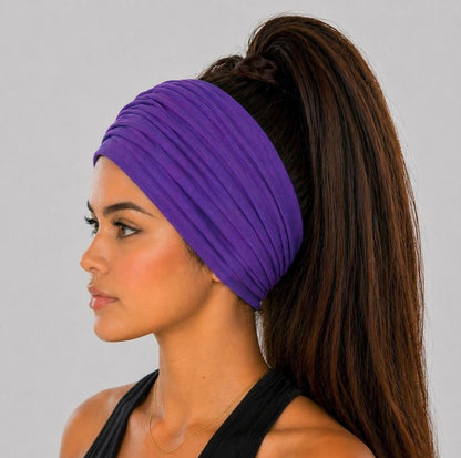Purple Scrunch headband, Wide Scrunch headband, Non Slip headband, Cotton Jersey headband