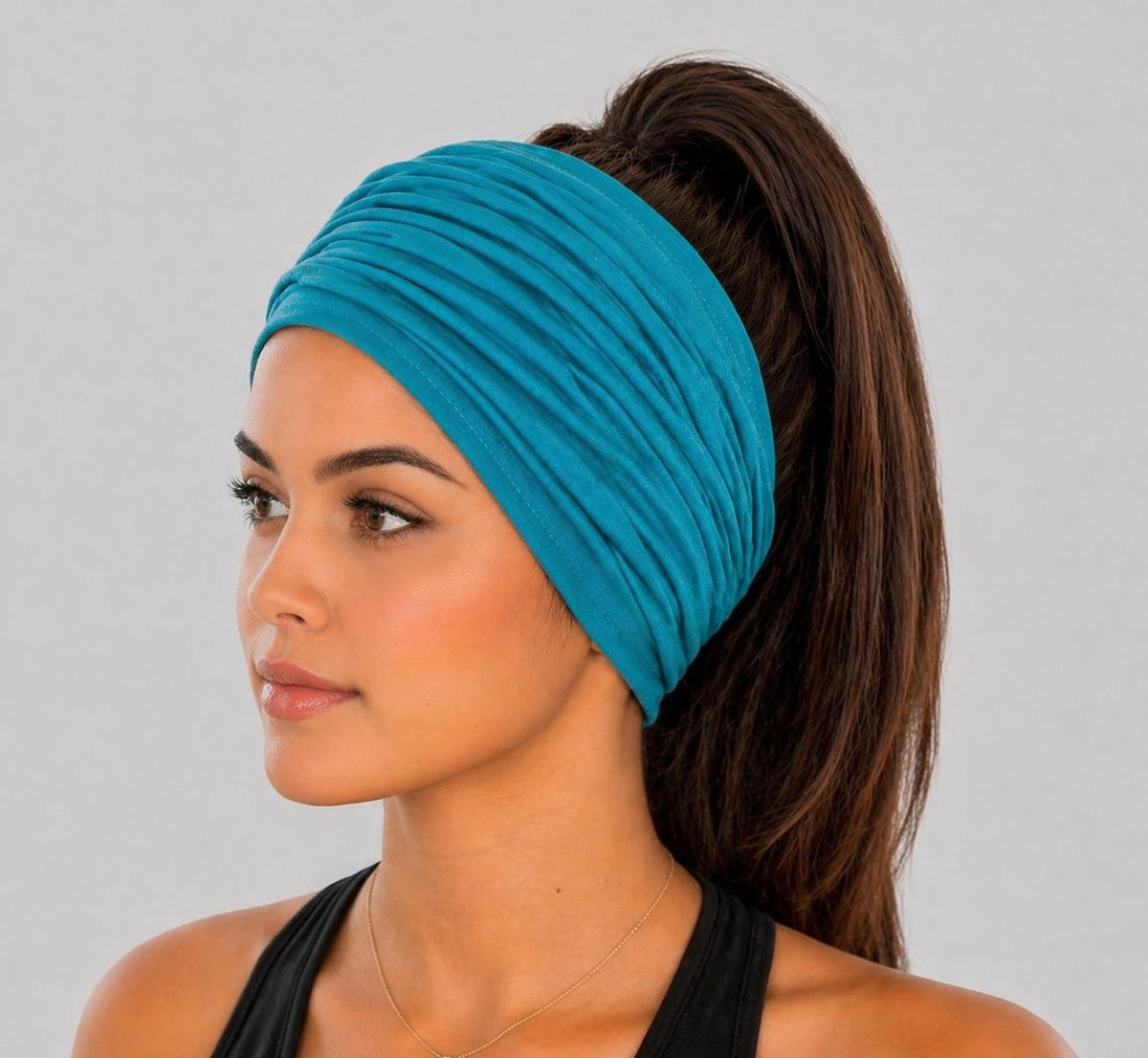 Teal Scrunch headband, Wide Scrunch headband, Non Slip headband, Cotton Jersey headband