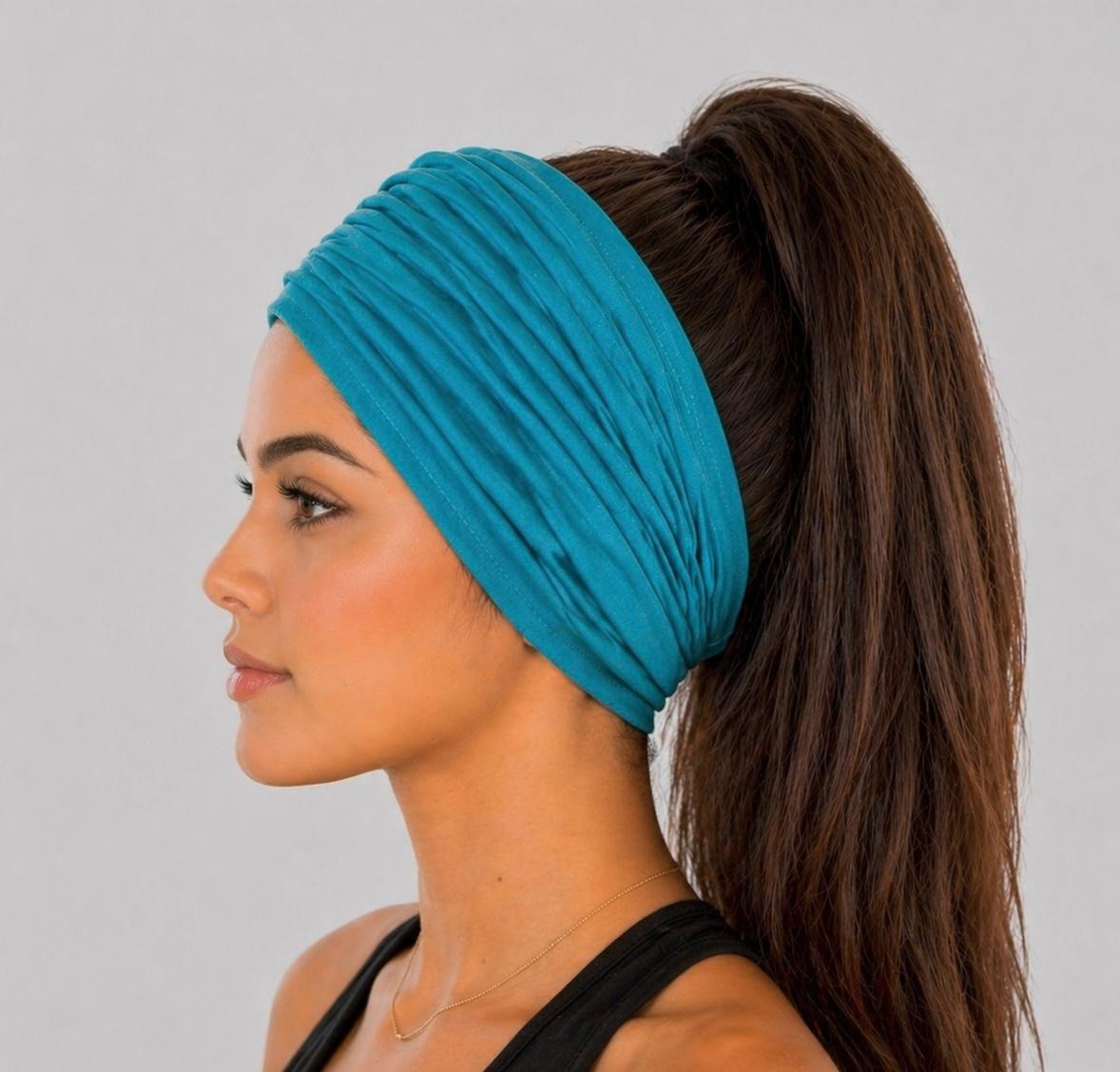 Teal Scrunch headband, Wide Scrunch headband, Non Slip headband, Cotton Jersey headband