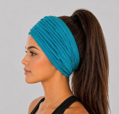 Teal Scrunch headband, Wide Scrunch headband, Non Slip headband, Cotton Jersey headband