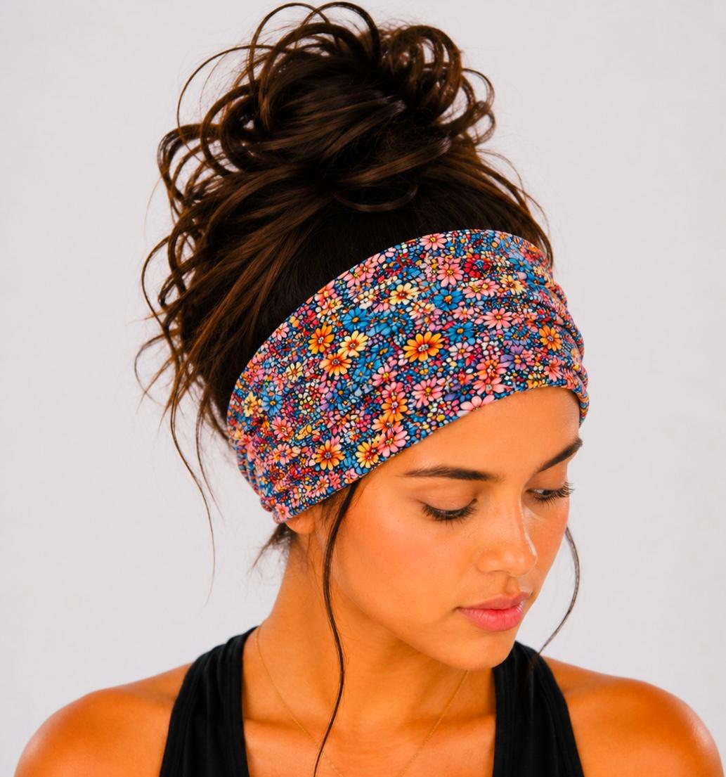 Handmade, Floral, Extra Wide, Knit, Scrunch Headband