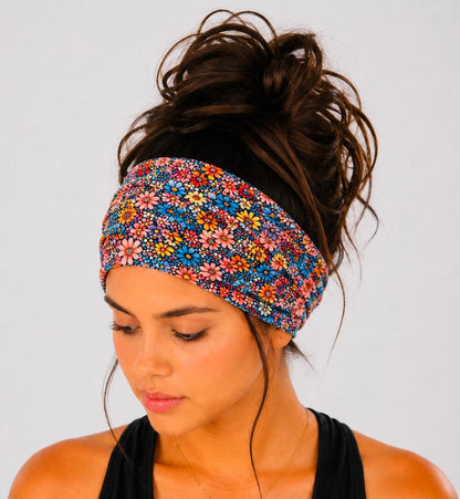 Handmade, Floral, Extra Wide, Knit, Scrunch Headband