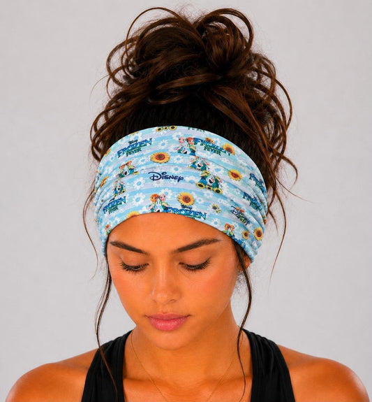 Frozen-inspired extra wide knit scrunch headband ⭐ Snow princess print extra wide knit scrunch headband
Blue Frozen-themed handmade headband
Kids' Frozen-inspired jersey knit headband