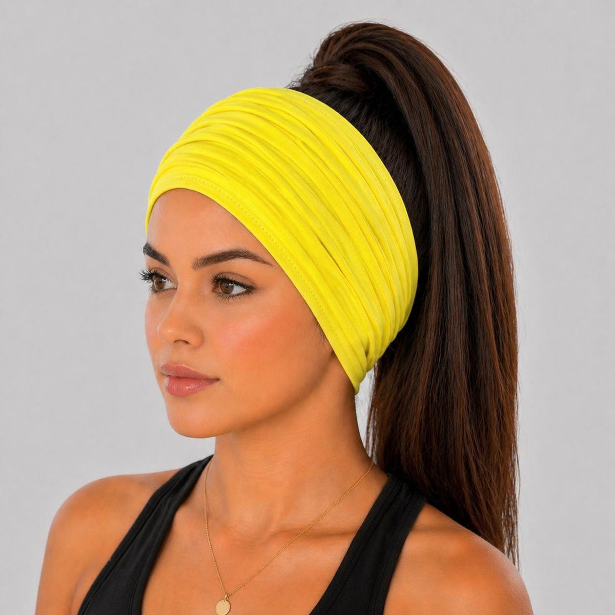 Yellow Scrunch headband, Wide Scrunch headband, Non Slip headband, Cotton Jersey headband