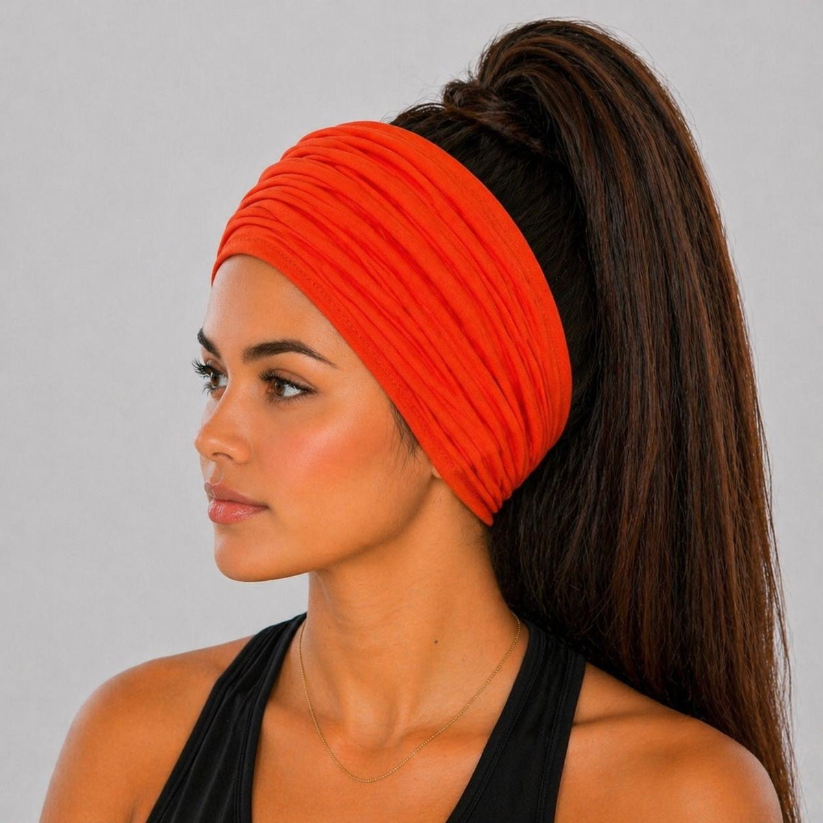 Orange Extra Wide Cotton Scrunch Headband handmade from soft stretchy cotton jersey fabric
